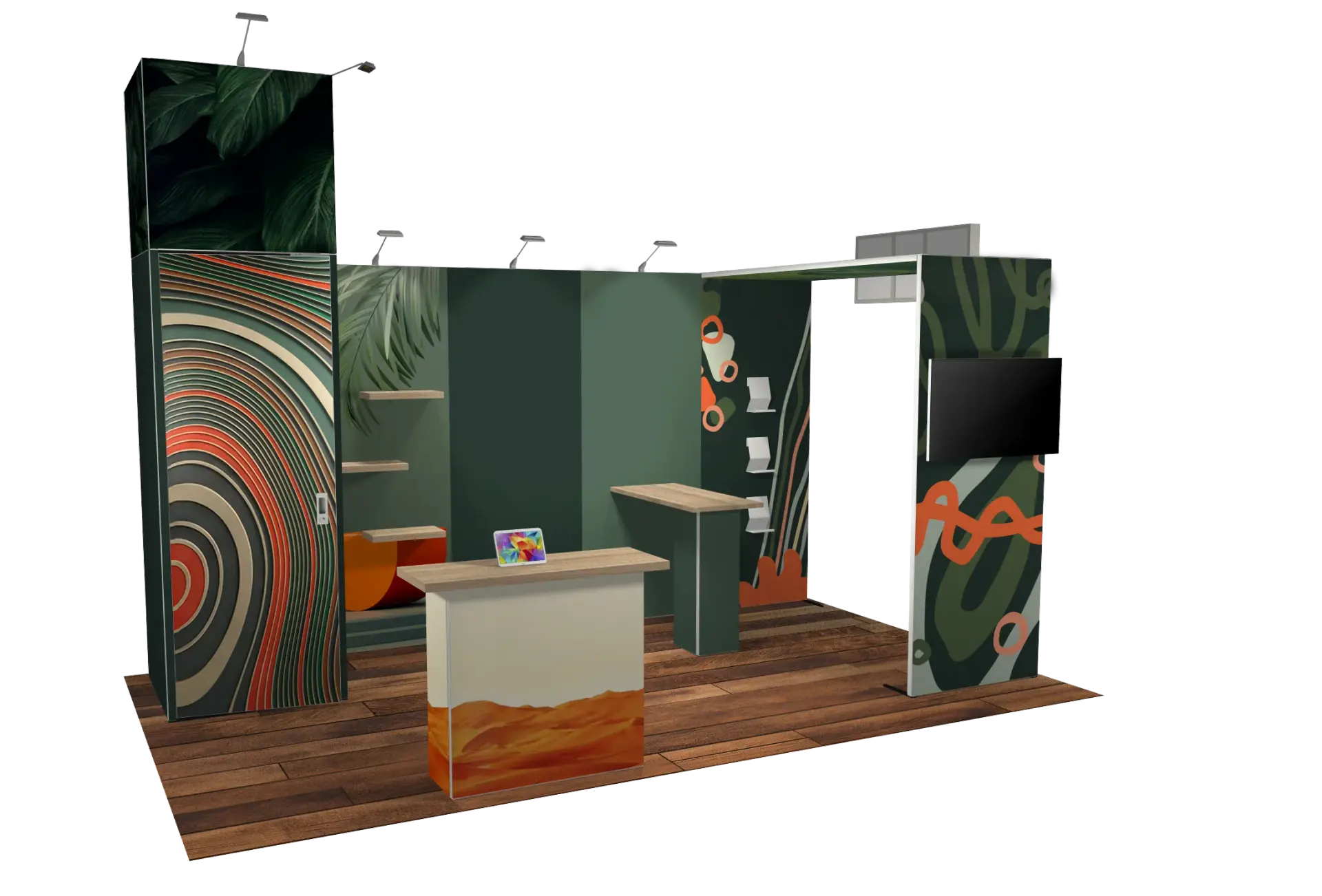 Modularer Messestand 15 m² – Stand2go H-Line Konfiguration